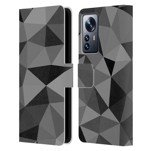 PLdesign Geometric Patterns Dark Gray Mesh Leather Book Wallet Case Cover For Xiaomi 12 Pro