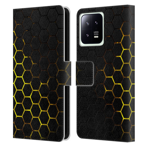 PLdesign Geometric Patterns Honeycomb Yellow Leather Book Wallet Case Cover For Xiaomi 13 5G