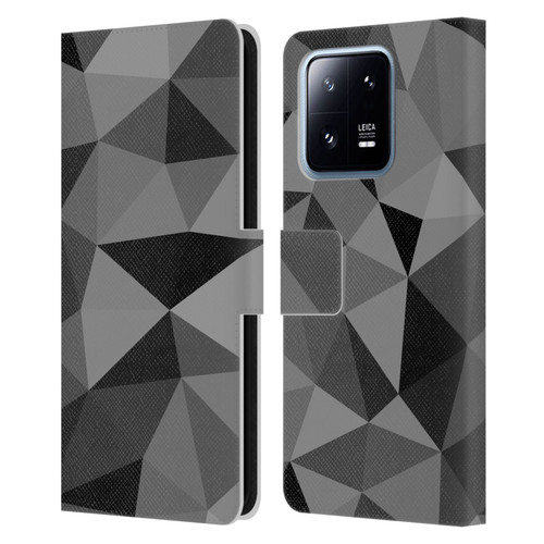 PLdesign Geometric Patterns Dark Gray Mesh Leather Book Wallet Case Cover For Xiaomi 13 Pro 5G