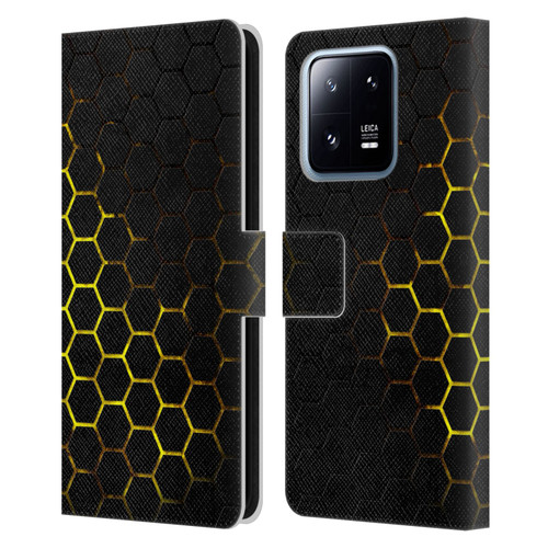 PLdesign Geometric Patterns Honeycomb Yellow Leather Book Wallet Case Cover For Xiaomi 13 Pro 5G