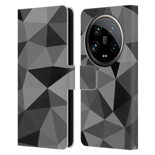 PLdesign Geometric Patterns Dark Gray Mesh Leather Book Wallet Case Cover For Xiaomi 14 Ultra