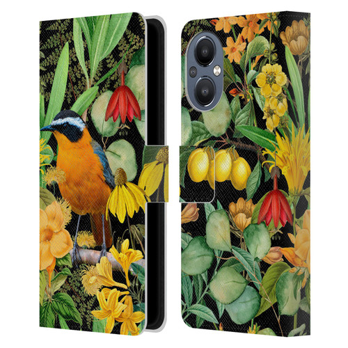 LebensArt Jungle Plants And Animals Orange Bird Elements Leather Book Wallet Case Cover For OnePlus Nord N20 5G