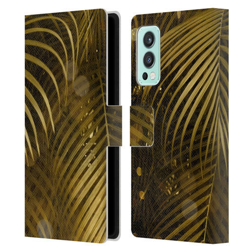 LebensArt Jungle Plants And Animals Golden Sparkle Palm Leaves Leather Book Wallet Case Cover For OnePlus Nord 2 5G
