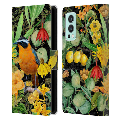 LebensArt Jungle Plants And Animals Orange Bird Elements Leather Book Wallet Case Cover For OnePlus Nord 2 5G