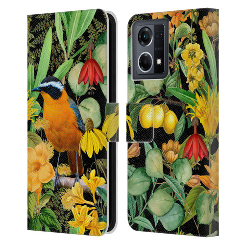 LebensArt Jungle Plants And Animals Orange Bird Elements Leather Book Wallet Case Cover For OPPO Reno8 4G