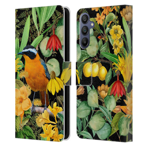 LebensArt Jungle Plants And Animals Orange Bird Elements Leather Book Wallet Case Cover For Samsung Galaxy A15