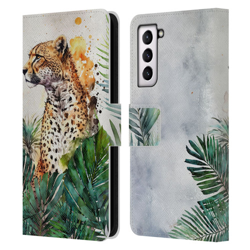 LebensArt Jungle Plants And Animals Cheetah Garden Leather Book Wallet Case Cover For Samsung Galaxy S21 5G