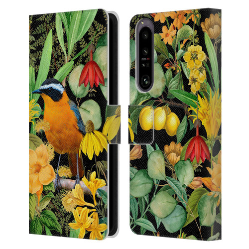 LebensArt Jungle Plants And Animals Orange Bird Elements Leather Book Wallet Case Cover For Sony Xperia 1 IV