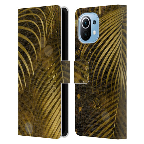 LebensArt Jungle Plants And Animals Golden Sparkle Palm Leaves Leather Book Wallet Case Cover For Xiaomi Mi 11