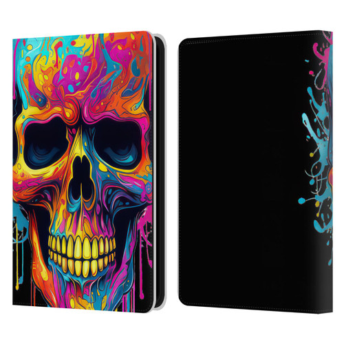 LebensArt Mix Art Rainbow Skull Leather Book Wallet Case Cover For Amazon Kindle 11th Gen 6in 2022