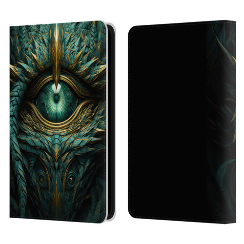 LebensArt Mix Art Teal Green Dragon Eye Leather Book Wallet Case Cover For Amazon Kindle Paperwhite 5 (2021)