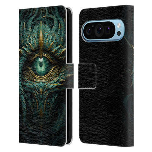 LebensArt Mix Art Teal Green Dragon Eye Leather Book Wallet Case Cover For Google Pixel 9 / Pixel 9 Pro