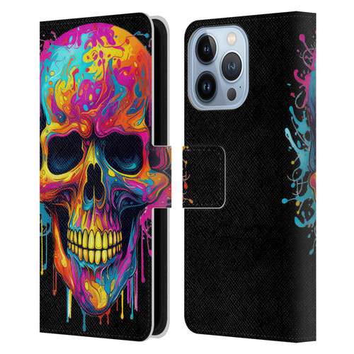 LebensArt Mix Art Rainbow Skull Leather Book Wallet Case Cover For Apple iPhone 13 Pro