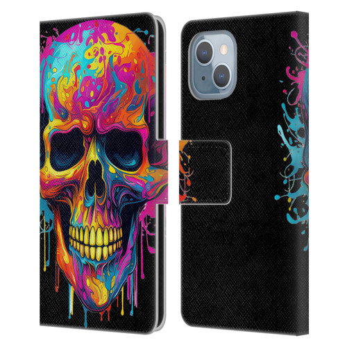 LebensArt Mix Art Rainbow Skull Leather Book Wallet Case Cover For Apple iPhone 14