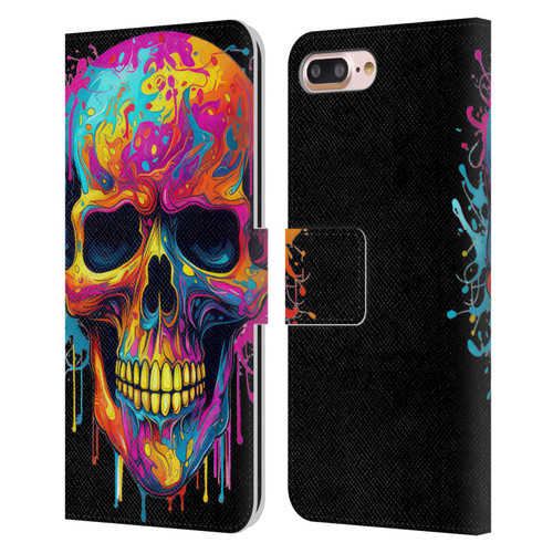LebensArt Mix Art Rainbow Skull Leather Book Wallet Case Cover For Apple iPhone 7 Plus / iPhone 8 Plus