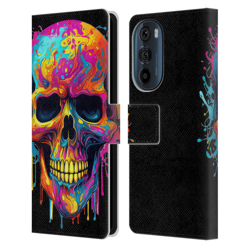 LebensArt Mix Art Rainbow Skull Leather Book Wallet Case Cover For Motorola Edge 30