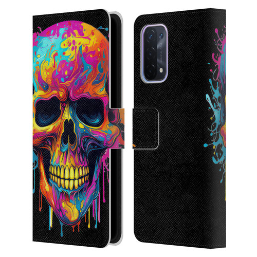 LebensArt Mix Art Rainbow Skull Leather Book Wallet Case Cover For OPPO A54 5G