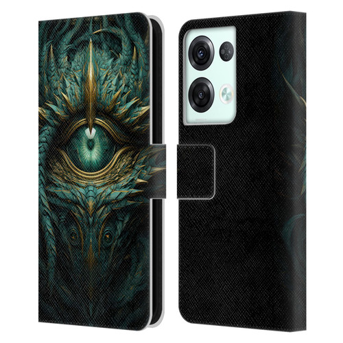 LebensArt Mix Art Teal Green Dragon Eye Leather Book Wallet Case Cover For OPPO Reno8 Pro