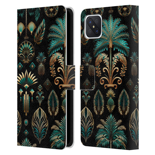 LebensArt Mix Art Art Deco Gold Teal Kopie Leather Book Wallet Case Cover For OPPO Reno4 Z 5G
