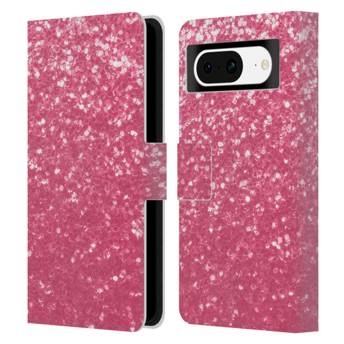 PLdesign Sparkle Prints Rose Pink Leather Book Wallet Case Cover For Google Pixel 8