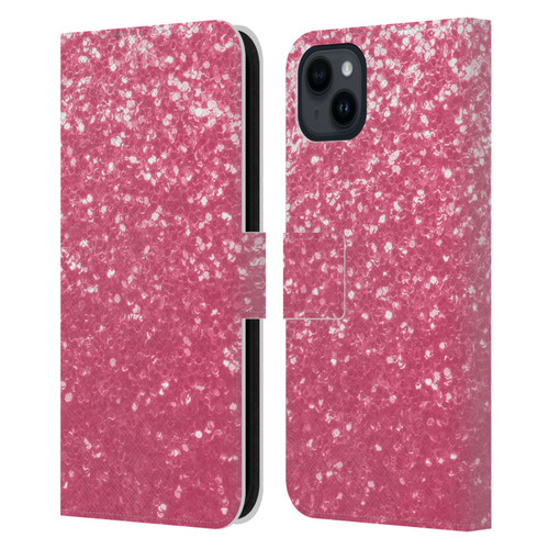 PLdesign Sparkle Prints Rose Pink Leather Book Wallet Case Cover For Apple iPhone 15 Plus
