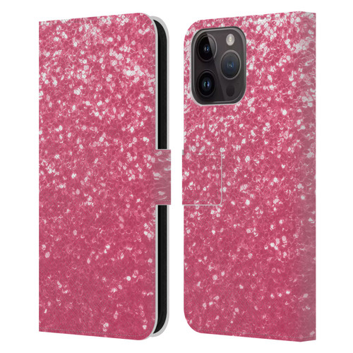 PLdesign Sparkle Prints Rose Pink Leather Book Wallet Case Cover For Apple iPhone 15 Pro Max