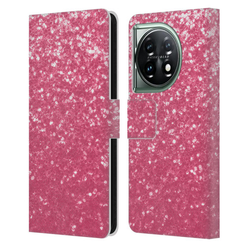 PLdesign Sparkle Prints Rose Pink Leather Book Wallet Case Cover For OnePlus 11 5G