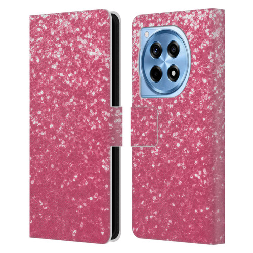 PLdesign Sparkle Prints Rose Pink Leather Book Wallet Case Cover For OnePlus 12R