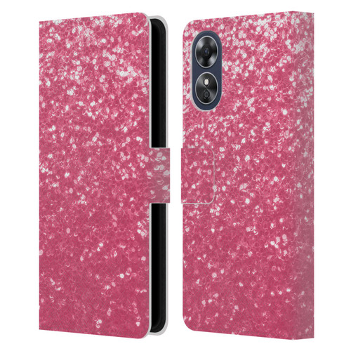 PLdesign Sparkle Prints Rose Pink Leather Book Wallet Case Cover For OPPO A17