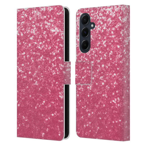 PLdesign Sparkle Prints Rose Pink Leather Book Wallet Case Cover For Samsung Galaxy A55 5G
