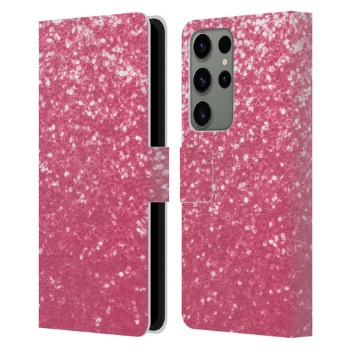 PLdesign Sparkle Prints Rose Pink Leather Book Wallet Case Cover For Samsung Galaxy S23 Ultra 5G