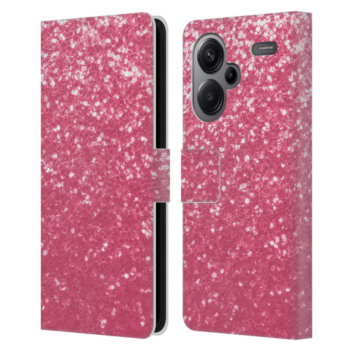 PLdesign Sparkle Prints Rose Pink Leather Book Wallet Case Cover For Xiaomi Redmi Note 13 Pro Plus 5G