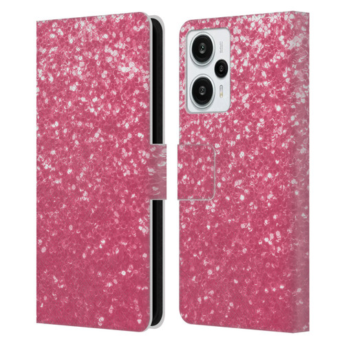 PLdesign Sparkle Prints Rose Pink Leather Book Wallet Case Cover For Xiaomi Redmi Note 12T