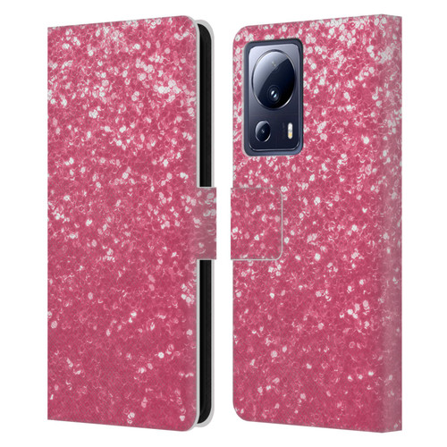 PLdesign Sparkle Prints Rose Pink Leather Book Wallet Case Cover For Xiaomi 13 Lite 5G