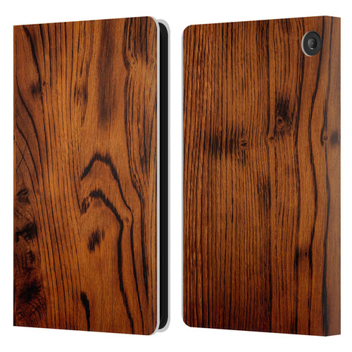 PLdesign Wood Prints Rustic Vintage Brown Burnt Leather Book Wallet Case Cover For Amazon Fire 7 2022