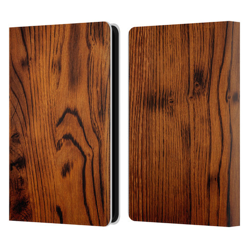 PLdesign Wood Prints Rustic Vintage Brown Burnt Leather Book Wallet Case Cover For Amazon Kindle Paperwhite 5 (2021)