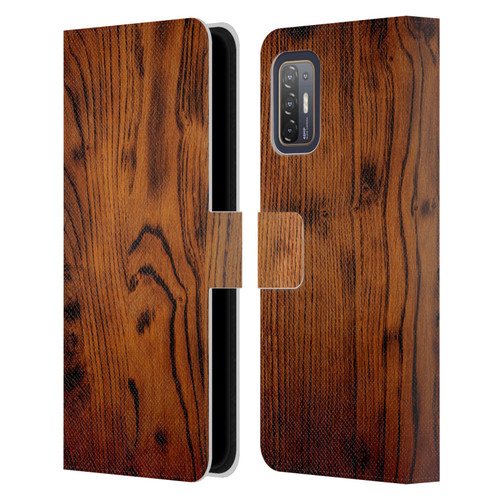 PLdesign Wood Prints Rustic Vintage Brown Burnt Leather Book Wallet Case Cover For HTC Desire 21 Pro 5G