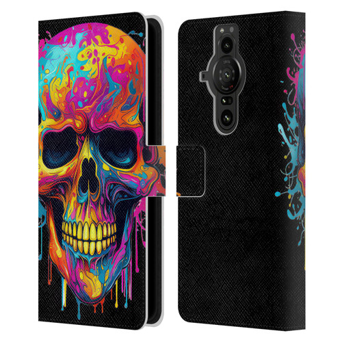 LebensArt Mix Art Rainbow Skull Leather Book Wallet Case Cover For Sony Xperia Pro-I