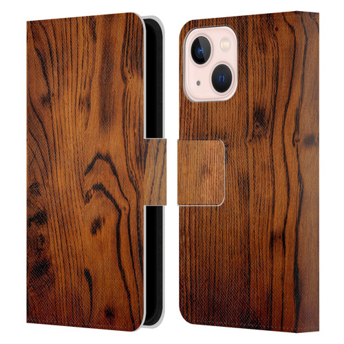 PLdesign Wood Prints Rustic Vintage Brown Burnt Leather Book Wallet Case Cover For Apple iPhone 13 Mini