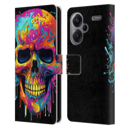 LebensArt Mix Art Rainbow Skull Leather Book Wallet Case Cover For Xiaomi Redmi Note 13 Pro Plus 5G