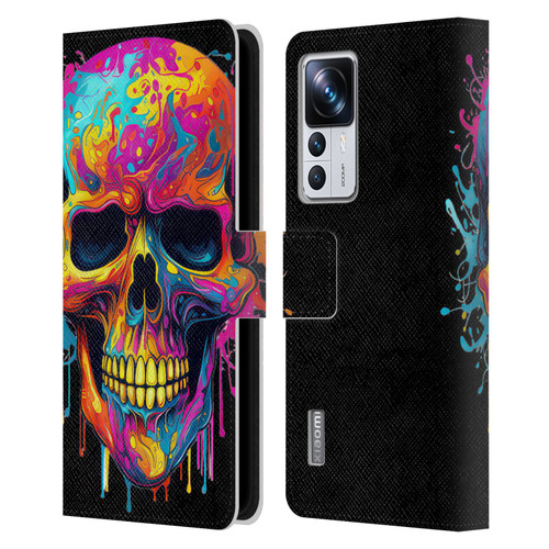 LebensArt Mix Art Rainbow Skull Leather Book Wallet Case Cover For Xiaomi 12T Pro