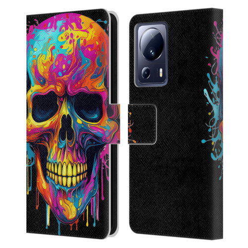 LebensArt Mix Art Rainbow Skull Leather Book Wallet Case Cover For Xiaomi 13 Lite 5G
