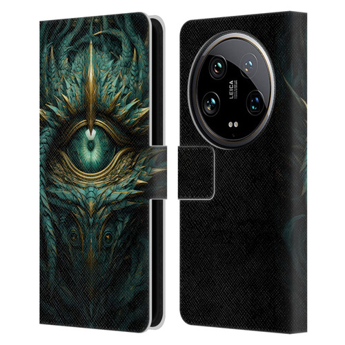 LebensArt Mix Art Teal Green Dragon Eye Leather Book Wallet Case Cover For Xiaomi 14 Ultra