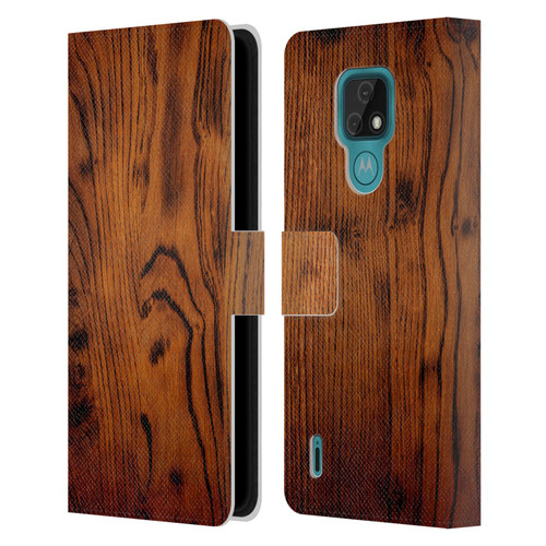 PLdesign Wood Prints Rustic Vintage Brown Burnt Leather Book Wallet Case Cover For Motorola Moto E7