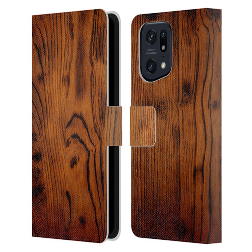PLdesign Wood Prints Rustic Vintage Brown Burnt Leather Book Wallet Case Cover For OPPO Find X5 Pro