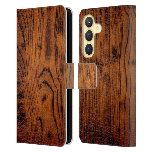 PLdesign Wood Prints Rustic Vintage Brown Burnt Leather Book Wallet Case Cover For Samsung Galaxy S24 5G