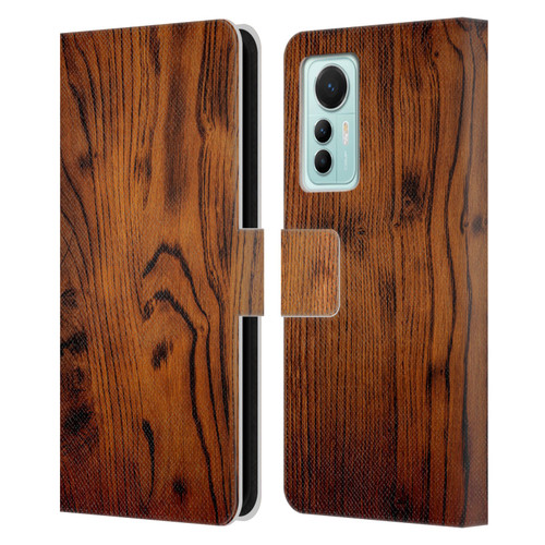 PLdesign Wood Prints Rustic Vintage Brown Burnt Leather Book Wallet Case Cover For Xiaomi 12 Lite