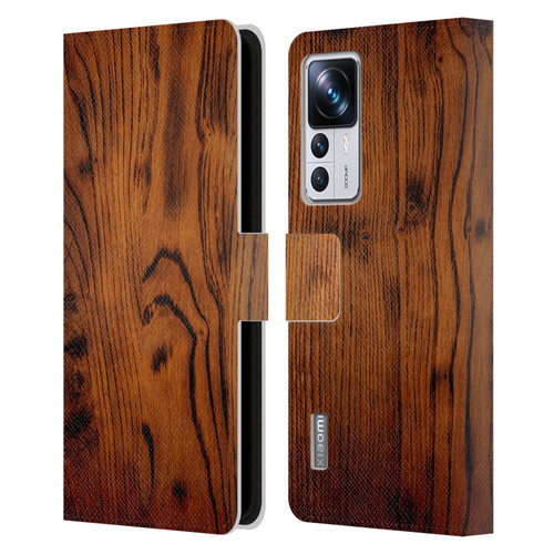 PLdesign Wood Prints Rustic Vintage Brown Burnt Leather Book Wallet Case Cover For Xiaomi 12T Pro
