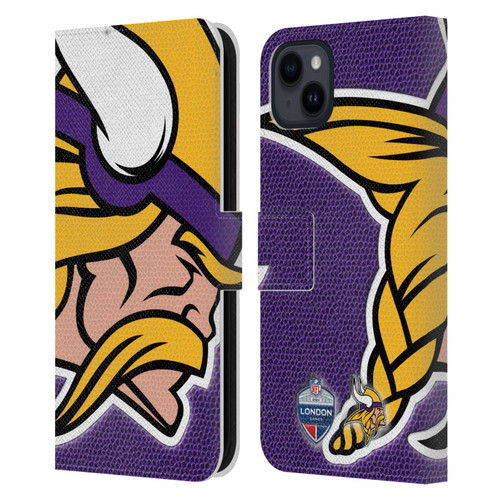 NFL 2024 International Games London Vikings Leather Book Wallet Case Cover For Apple iPhone 15 Plus