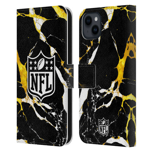NFL Shield Marble Leather Book Wallet Case Cover For Apple iPhone 15 Plus